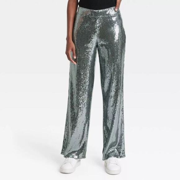 a new day Pants - A New Day Women's Relaxed Leg High Rise Sequin Trouser Pants Size 6